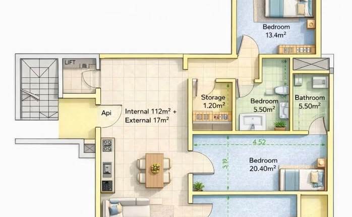 Mosta - 3 Bedroom 3rd Floor Finished Apartment On Plan 